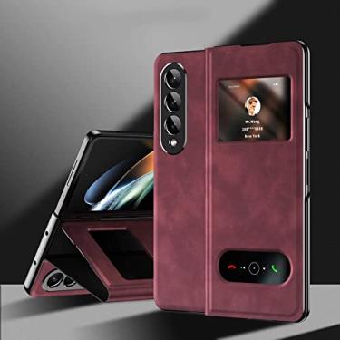 Imagem de Capa de telefone flip Smart View de luxo para Samsung Galaxy Z Fold 4 3 2 Fold4 Fold3 Fold2 5G 2022 Ultra Thin PU Leather Cover, Nappa, Red, for Galaxy Z Fold3 5G
