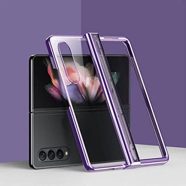 Imagem de Capa transparente dobrável para celular para Samsung Galaxy Z Fold 4 5G com proteção de dobradiça Capa transparente à prova de choque Capa protetora para PC, roxa, para Samsung Z Fold 4