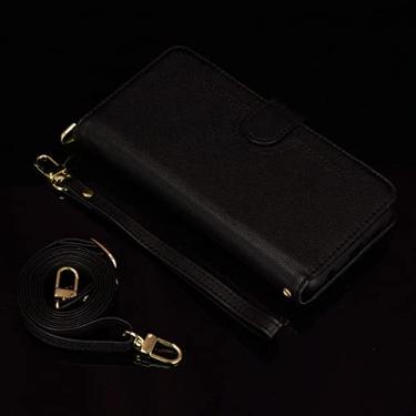 Imagem de Estojo com alça de ombro para Galaxy Z Fold 4 Flip Cobertura completa para Galaxy Z Fold 3 2 Estojo de telefone Carteira Suporte Slot para cartão, Preto, para Galaxy Z Fold 4