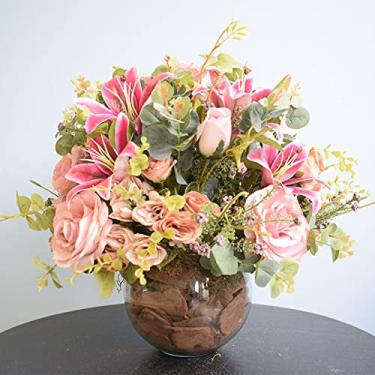 Imagem de Arranjo de Flores Artificiais Rosas e Lírios Pink Redondo