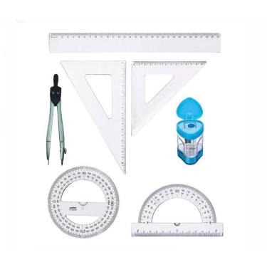 Imagem de Kit Escolar Compasso Transferidor Régua Esquadro Apontador