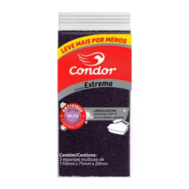 Imagem de Condor, Esponja, Limpeza Extrema, Durável, Leve Mais Pague Menos, 3 Unidades, Eficaz Contra Vírus e Bactérias, Ideal para Formas e Refratários