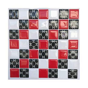 Imagem de Pastilha Adesiva Resinada Xadrez Vermelha Preta Kit 4 Placas