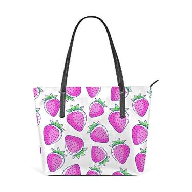 Imagem de Bolsa de ombro feminina de couro de poliuretano, bolsa de compras grande, bolsa de mão de morango, bolsa casual