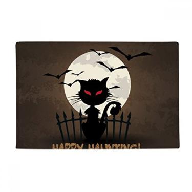 Imagem de DIYthinker Tapete antiderrapante para porta de banheiro com desenho de gato de Dia das Bruxas