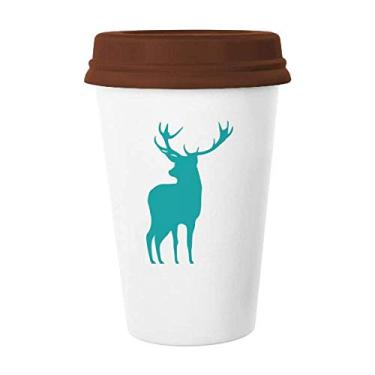 Imagem de Caneca de cerâmica de grão de madeira azul de cervo, copo de cerâmica para copo de café