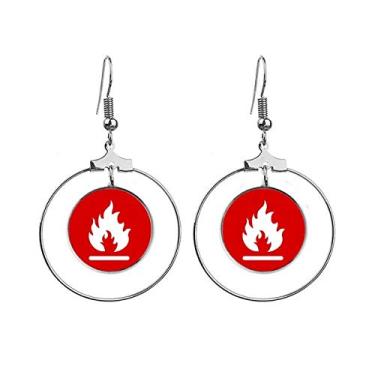 Imagem de Brinco vermelho fogo quadrado marcador de advertência pendurado argola joia círculo gota