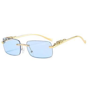 Imagem de Óculos de sol retângulo sem aro retrô Uv400 Cheetah para mulheres homens óculos de lentes transparentes oceano tons azul