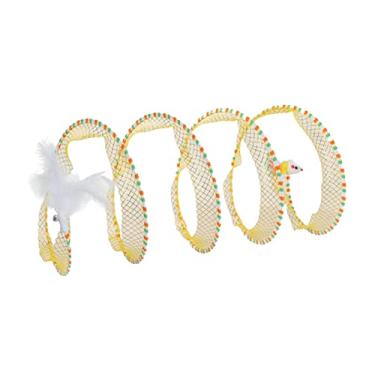 Imagem de ＡＷＨＡＯ para gatos Brinquedo interativo para gatos para gatos dobrável Portátil Passagem para gatos Pista tipo S Tunnel Play House para gatinhos, Rato Listrado Amarelo