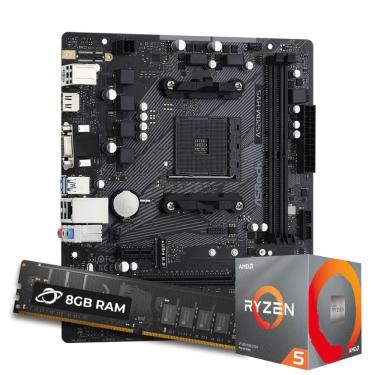 Imagem de Kit Upgrade Processador AMD Ryzen™ 5 5500 + Placa Mãe ASrock A520M-HVS + Memória 8GB DDR4 (1x8GB)