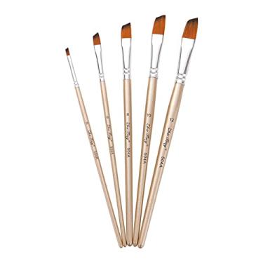 Imagem de CIADAZ Conjunto de pincéis de tinta de ponta angular 5 peças de náilon para cabelo, cabo de madeira, artistas, pincéis para crianças, adultos, iniciantes, para acrílico, óleo, aquarela, guache, unha,
