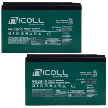 Imagem de Bateria Para Bicicleta Elétrica Kit Com 2 Ciclo Profundo 12V 15Ah 6-Dzm-15 Nicoll