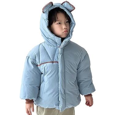 Imagem de Beziun Casaco acolchoado leve para meninos com capuz e manga comprida com estampa de animais e zíper, Azul, 6-7 Anos
