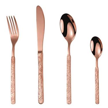 Imagem de Conjunto de talheres dourados martelados de 64 peças para 16, conjuntos de talheres de aço inoxidável premium 18/10, conjunto de talheres multiuso para casa, cozinha, restaurante, hotel, utensílios de mesa