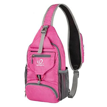 Imagem de WATERFLY Mochila tiracolo pequena embalável, bolsa de ombro e peito para caminhadas e viagens, rosa, 14.6" x 7.8"x 3.5", Mochilas Sling