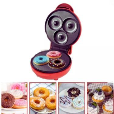 Imagem de Mini Maquina Forma Eletrica Retro De Fazer Waffle Donuts Rosquinhas Cozinha Completa Vermelha 110v