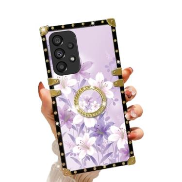 Imagem de Nuouxoco Capa protetora para Samsung Galaxy A53 5G (tela de 6,5 polegadas) 2022 Gold Square Corner Luxury Elegant Classic Retro Soft TPU capa protetora com suporte de anel suporte para celular Galaxy