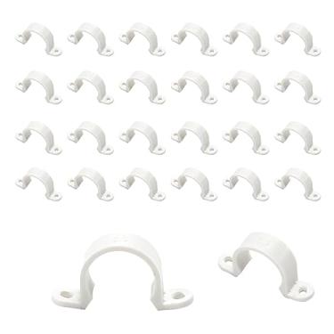 Imagem de 100 peças de braçadeiras de tubo de plástico – 2 furos de correia para tubos de PVC com menos de 2,5 cm, suporte de conduíte branco com orifícios para parafusos, cabos de conduíte elétrico, alça de retenção de tubos de PVC
