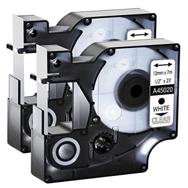 Imagem de GREENCYCLE Fita adesiva branca sobre transparente, compatível com Dymo D1 45020, 1/2 polegada, LabelManager 360D (2PK 45020)