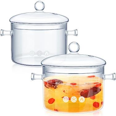 Imagem de Zubebe Conjunto de 2 Panelas de Vidro Transparente, Resistente ao Calor, com Tamanhos 1.3 L e 1.5 L, Inclui Tampa, para Cozinhar no Fogão, Leite, Sopa, Macarrão Instantâneo e Mais
