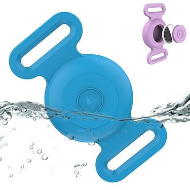Imagem de Suporte de coleira de cachorro à prova d'água compatível com Apple AirTag, capa de silicone à prova d'água para coleira de gato, suporte antiperda para rastreador GPS de cães e gatos (azul)