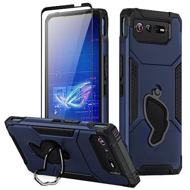 Imagem de Fanbiya Armor Capa para ASUS ROG Phone 7, 7 Ultimate Case com Kickstand, protetor de câmera, proteção de corpo inteiro resistente à prova de choque para ROG 7 com vidro temperado, Azul