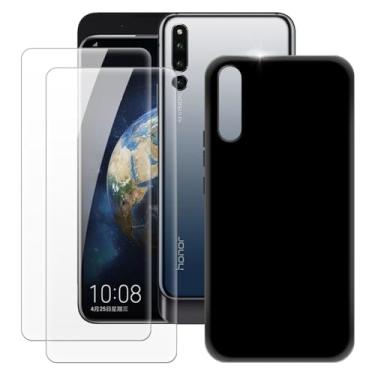 Imagem de MILEGOO Capa para Huawei Honor Magic 2 + 2 peças protetoras de tela de vidro temperado, capa ultrafina de silicone TPU macio à prova de choque para Huawei Honor Magic 2 (6,3 polegadas) preta