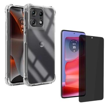Imagem de Capa Capinha Anti Impacto + Película Premium Privacidade Matte Cerâmica Compatível Com Moto Edge 50 Pro 5G - (Hard Glass Store)