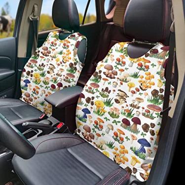 Imagem de GOSTONG Colete de capa de assento de carro com estampa de cogumelo, capas de assento universais para carro conjunto completo frontal de 2 acessórios de decoração