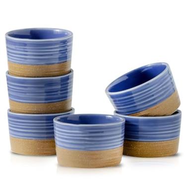 Imagem de Hasense Ramekins, 170 g, cerâmica, azul, conjunto de 6, seguro para forno, lavável na lava-louças