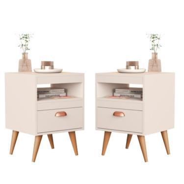 Imagem de Conjunto 2 Mesas de Cabeceira Sal OffWhite - Rede Móveis