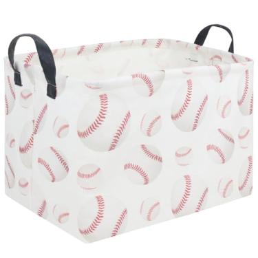 Imagem de FXOLCSHE Cesta de beisebol de Páscoa, cesta de armazenamento infantil, cesto de beisebol para meninos, cesto de roupa impermeável dobrável, decoração de quarto de bebê (beisebol)