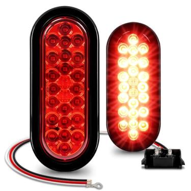 Imagem de TRUE MODS 2 peças 15.2 cm vermelho oval LED kit de luz traseira [DOT FMVSS 108] [SAE STIP] [24 LED] [ilhós e plugue] [IP67 à prova d'água] [Stop Turn Tail] Luzes de freio de reboque para caminhões de