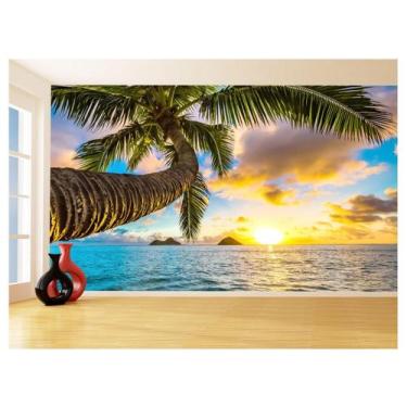 Imagem de Papel De Parede Praia Mar Coqueiro Por Do Sol 3,5M Npr312 - Você Decor