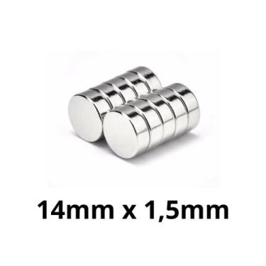 Imagem de Kit 10 Imã Neodímio Disco Magnético N35  14 x 1,5 mm Super Forte Poten