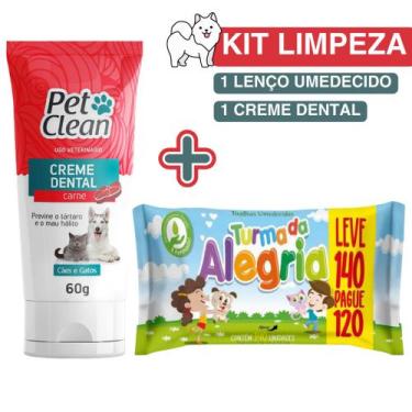 Imagem de Kit Pet Limpo com 1 Lenço Umedecido Turma da Alegria + 1 Creme Dental 