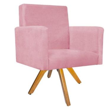 Imagem de Kit 04 Poltronas Beatriz Base Giratória de Madeira Suede Rosa Bebê - K