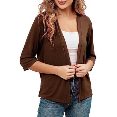 Imagem de BENANCY Cardigã feminino Bolero com mangas 3/4, frente aberta, leve, Ben60011 Coffee L, G