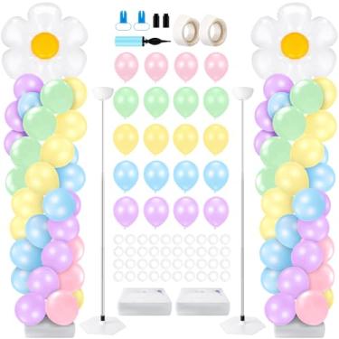 Imagem de Kasyat 2 Sets Daisy Party Balloon Column Stand Kit with 2 Daisy Foil Balloons 100 Pastel Balloons, Adjustable Balloon Stands for Floor Balloon Tower Stand Kit for First Themed Birthday Party Supplies