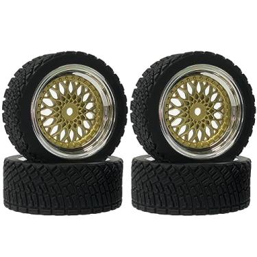 Imagem de WONFAST 4PCS 65mm RC Rally Car Rubber Tires and Plastic Plating Wheel Rims Set 12mm Hex for 1/10 RC On-Road Rally Drift Racing Car for HSP Tamiya Sakura HPI WR8 HSP TT02 WLtoys (Gold Silver)