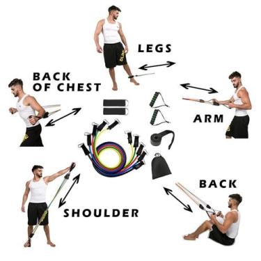 Imagem de Kit Exercício Em Casa Elástico Extensor Exercício Funcional 11 Itens -