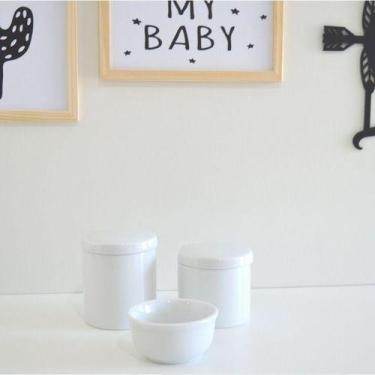 Imagem de Kit Higiene Porcelana Bebe Potes Algodao Cotonete - Ciranda Arte Criat