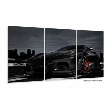 Imagem de Quadro Decorativo Ferrari Preta  120x60 3 peças em tecido - Wall Frame
