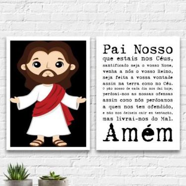 Imagem de Kit 2 Quadros Infantis Oração Pai Nosso 24x18cm - Quadros On-line, Mad