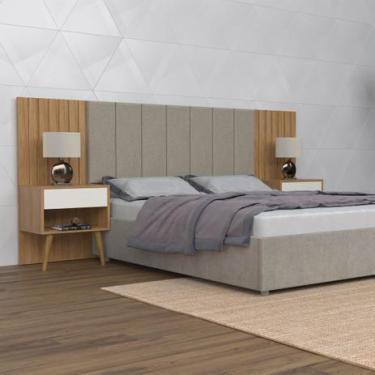 Imagem de Cabeceira casal box 100% mdf com capitonê zara camaru pérola - village