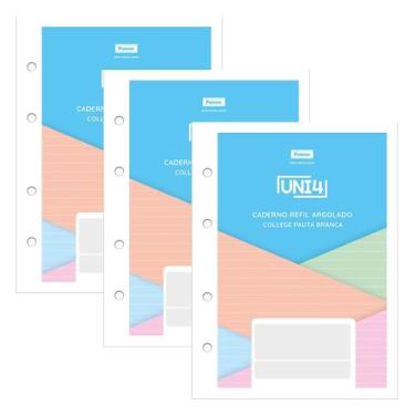 Imagem de Kit 03 Refil Fichário Colegial FORONI Uni4 Colorido com Pauta Branca -