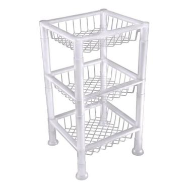 Imagem de Cesto Organizador Fruteira Empilhável 3 Andares Plastibrasil, Branca
