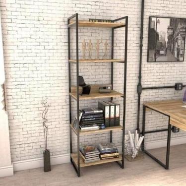 Imagem de Estante Industrial Kuadra com 4 Nichos 60 cm - Carvalho/Preto - Compac