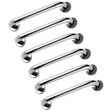 Imagem de Alça de Apoio 40cm Barra Inox Kit 6 unidades Cadeirante Idoso Acessibilidade Banheiro Box Deficiente Suporte Corrimao Parede Segurança