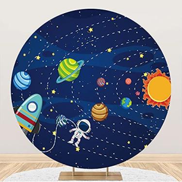 Imagem de Yeele 2,1 x 2,1 m, sistema solar, espaço sideral, pano de fundo redondo, foguete, planeta, universo, galáxia, astronauta cósmico, fotografia de fundo para crianças, decoração de festa de aniversário,
